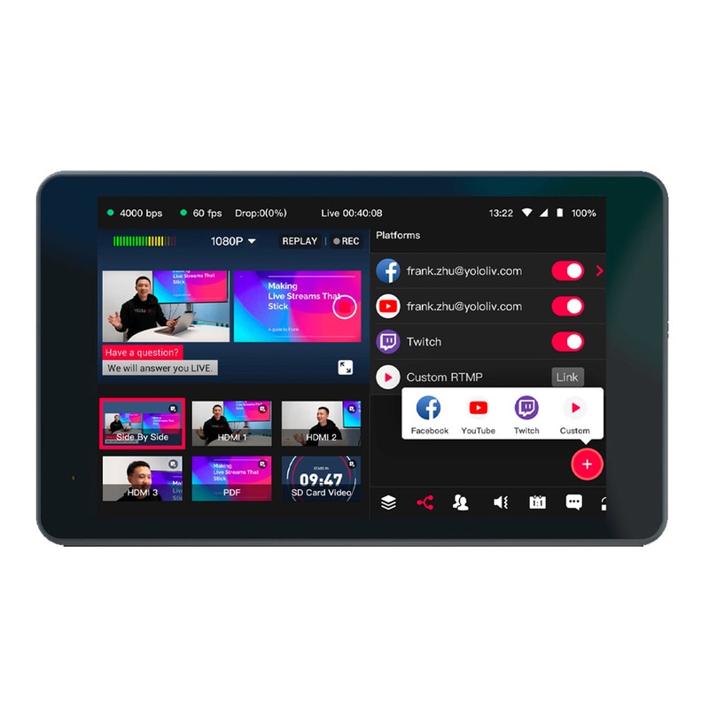 Switcher de video YoloBox PRO con Monitor Grabador para Live Streaming Yololiv