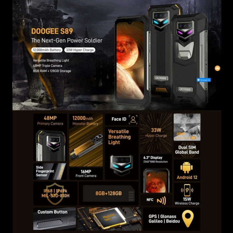 DOOGEE S89 Pro Rugged Phone Night Vision Camera 8GB+256GB Black