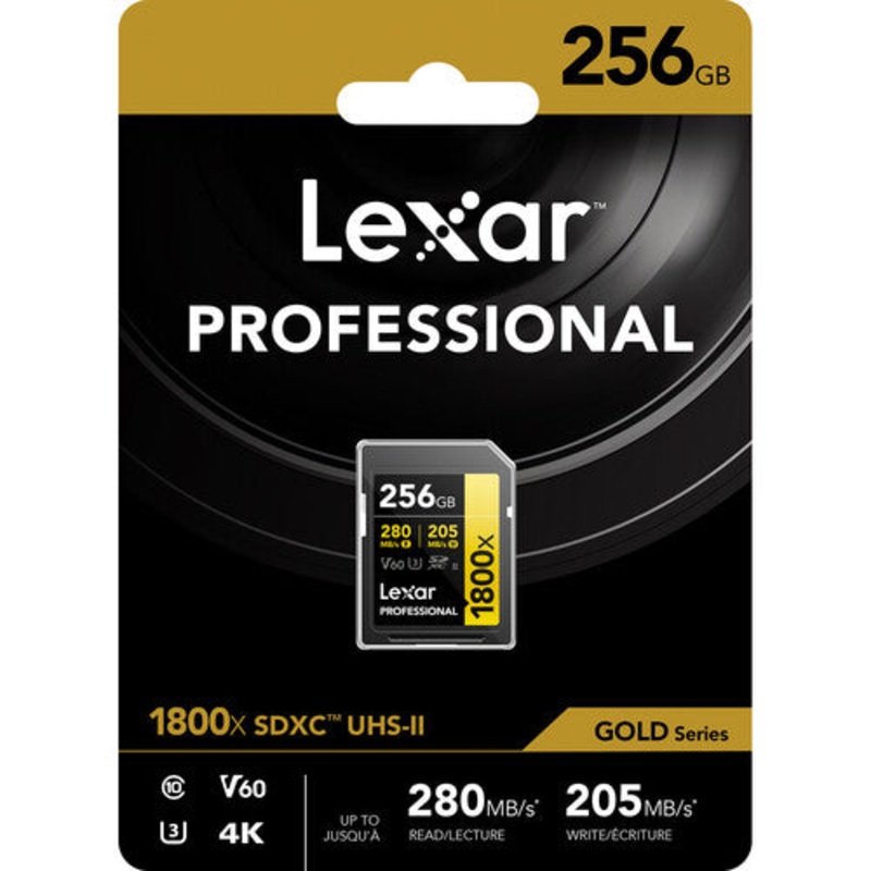 Lexar 256GB Professional 1800x UHS-II SDXC Memory Card (GOLD Series)