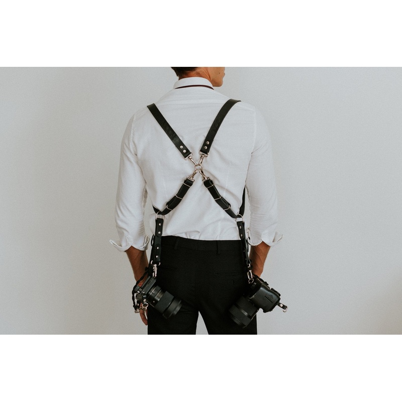 MOON Clasic  Dual Leather Camera Harness With Shoulder Pads Black