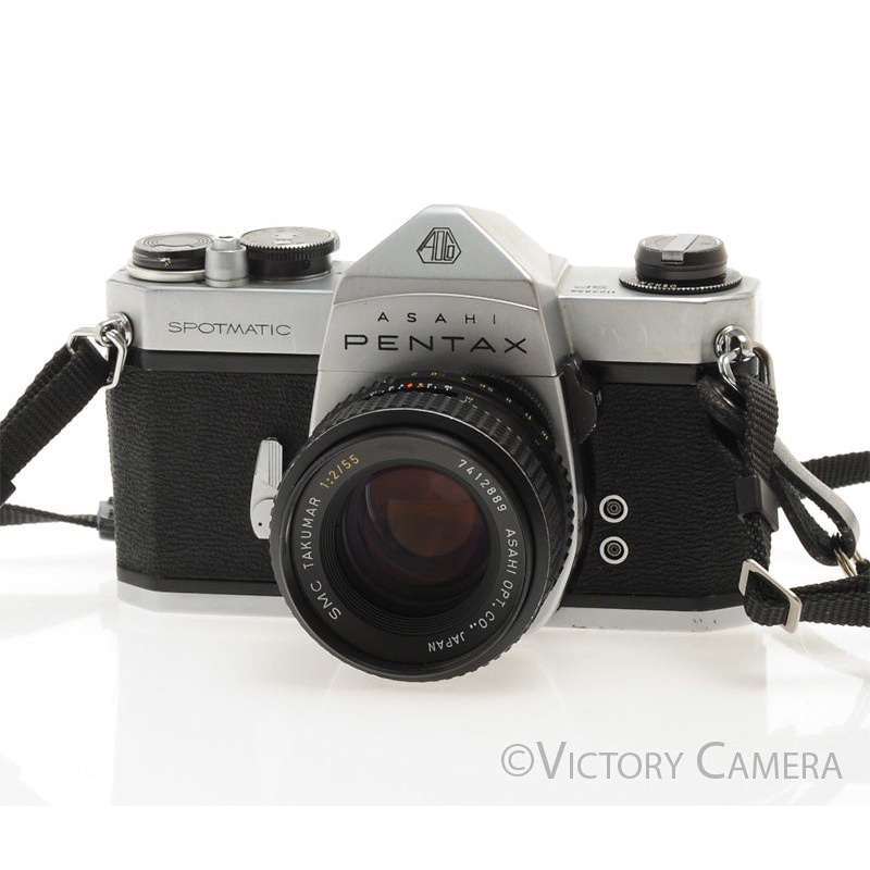 Pentax Spotmatic Chrome 35mm Camera w/ 55mm f2 Lens w/ Case -No Meter- [EXC-]