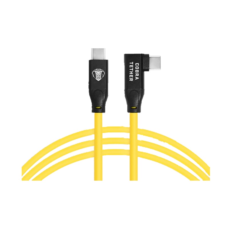 CobraTether Straight to 90 Degree Angle USB-C Tether Cable (10m, Yellow)