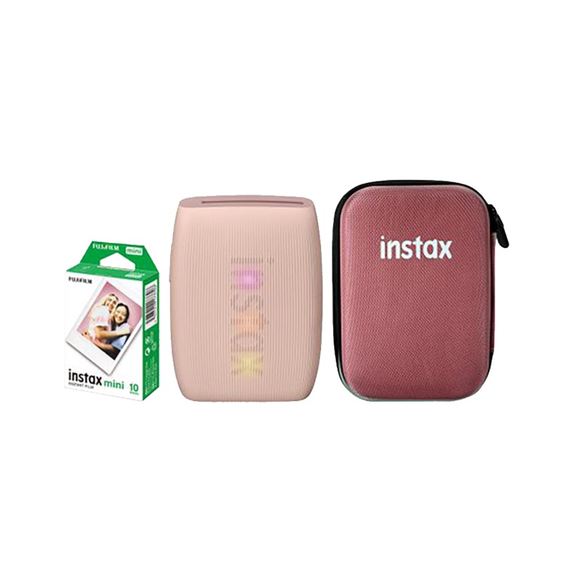Fujifilm Instax Mini Link 3 Smartphone Printer with Case and Fujifilm Instax Mini Instant Film – Plain White (Rose Pink)