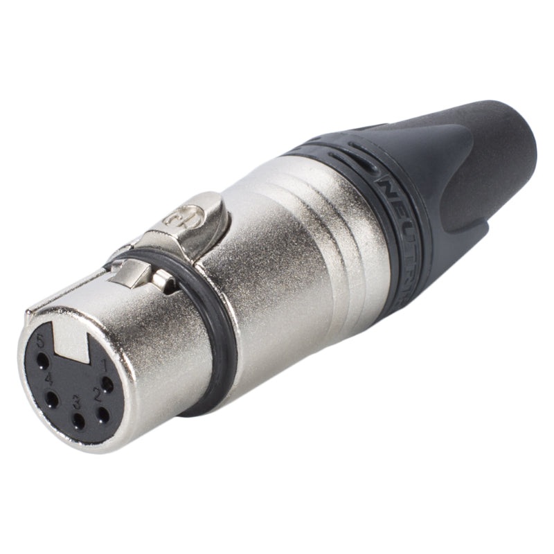 NC5FXX NEUTRIK XLR, 5 ples, mtal, connecteur femelle  souder, contact(s) argent(s), droit, couleur nickel