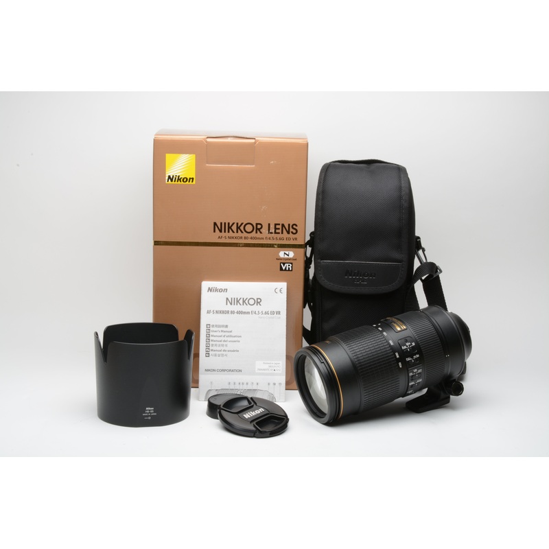 Nikon N AF-S Nikkor 80-400mm f/4.5-5.6 G ED Lens w/Box, Case, Hood, USA Version