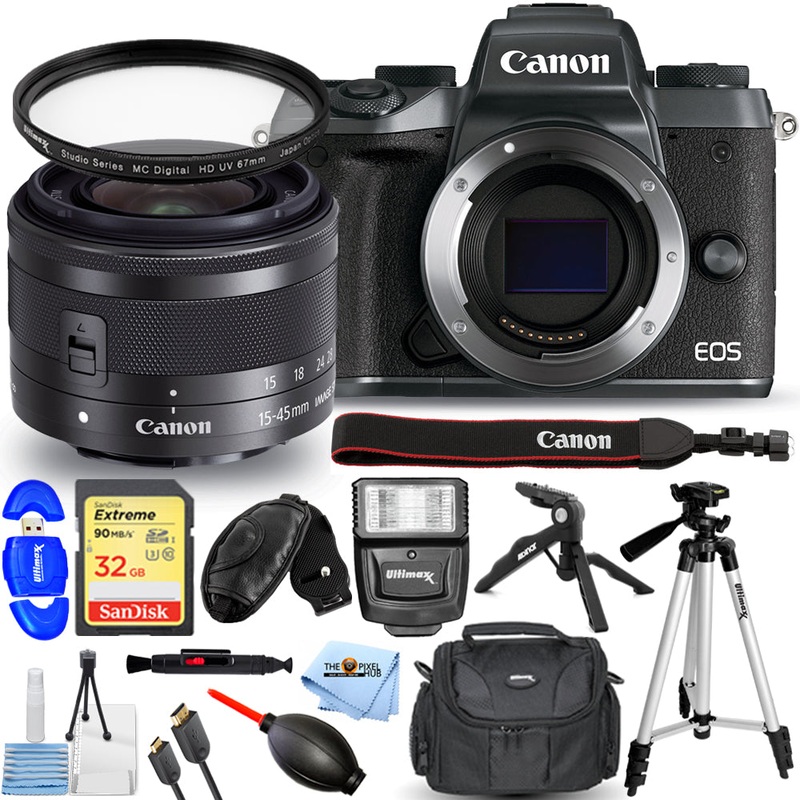 Canon EOS M5 Mirrorless Digital Camera with 15-45mm Lens – 12PC Accessory Bundle