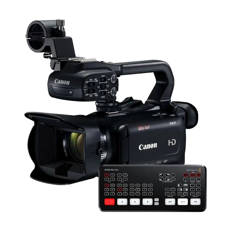 Rental: Canon XA11 Camcorder with Blackmagic Design ATEM Mini Pro HDMI Live Stream Switcher