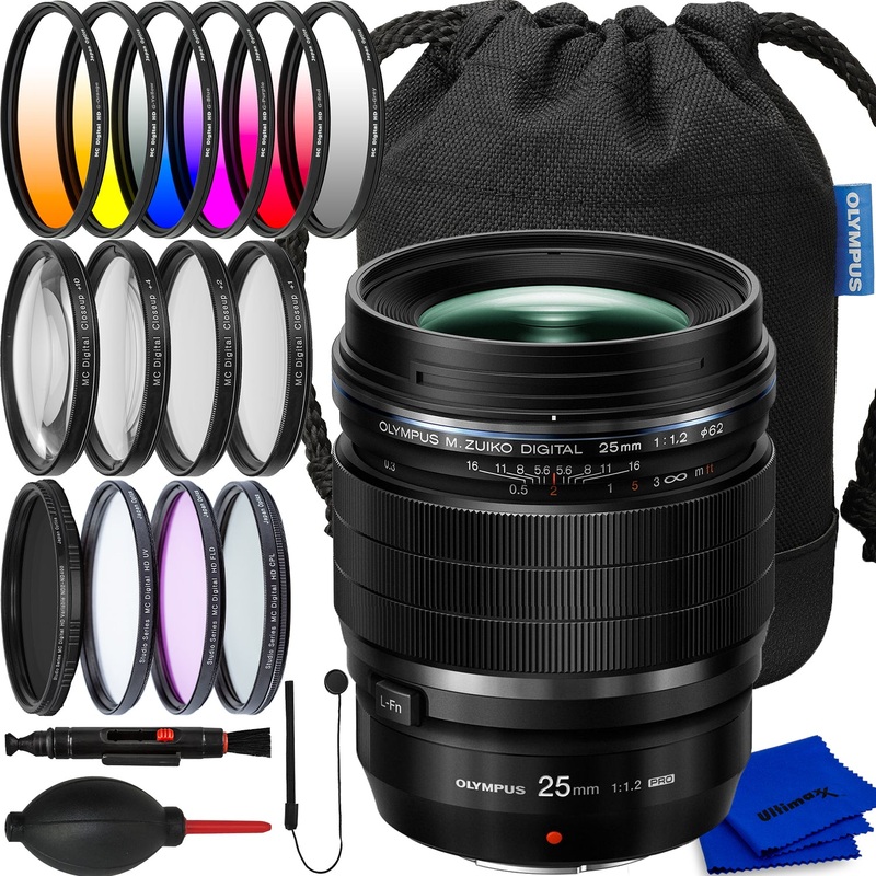 Olympus M.Zuiko Digital ED 25mm f/1.2 PRO Lens V311080BU000 – 18PC Accessory Kit