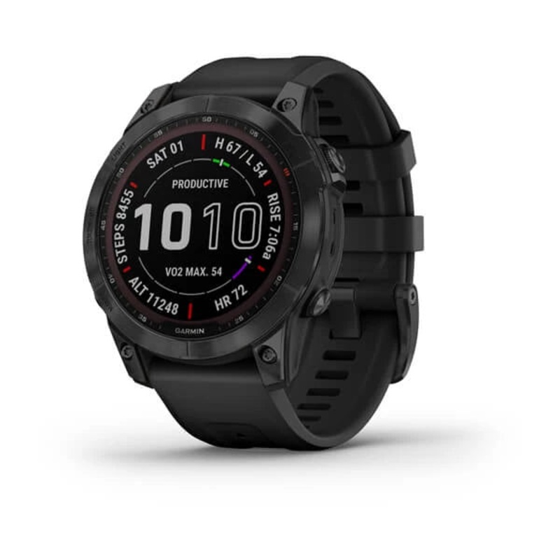 Garmin fenix 7 Sapph Solar, Smartwatch CrbnGry DLC Ti w/Blk Band, GPS Watch