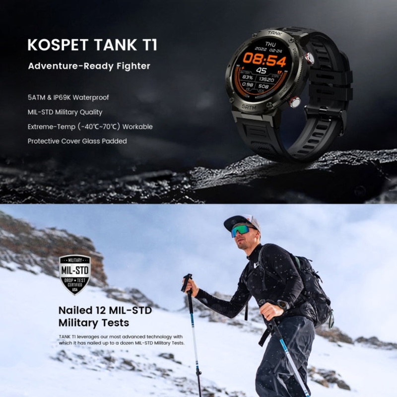 KOSPET TANK T1 Bluetooth Smartwatch Black