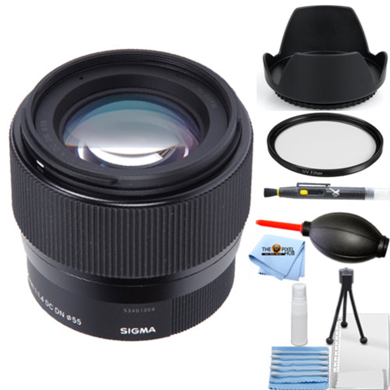 Sigma 56mm f/1.4 DC DN Contemporary Lens for Sony E 351965 – Starter UV Bundle