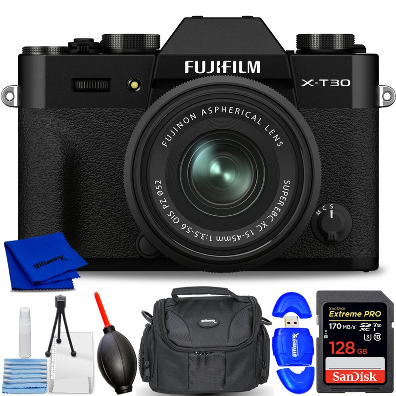 FUJIFILM X-T30 II Mirrorless Camera with XC 15-45mm OIS PZ Lens Black – 7PC Kit
