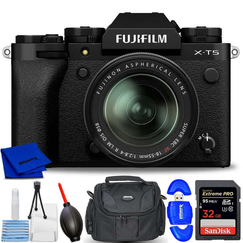 FUJIFILM X-T5 Mirrorless Camera and 18-55mm Lens (Black) – 7PC Accessory Bundle