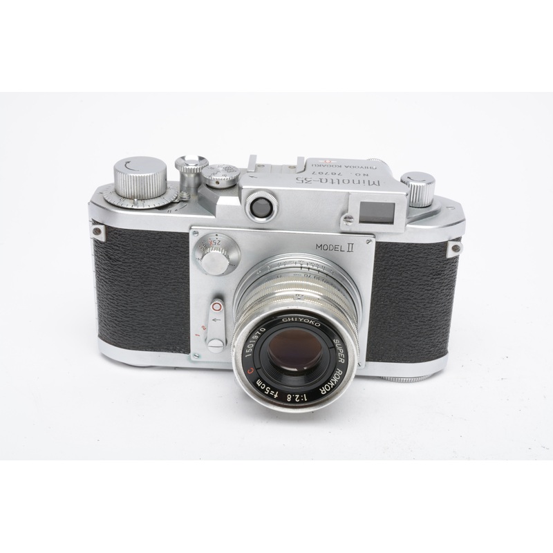 Minolta 35 Model II 35mm rangefinder Camera w/Chiyoko 50mm f2.8 Lens, case, tested
