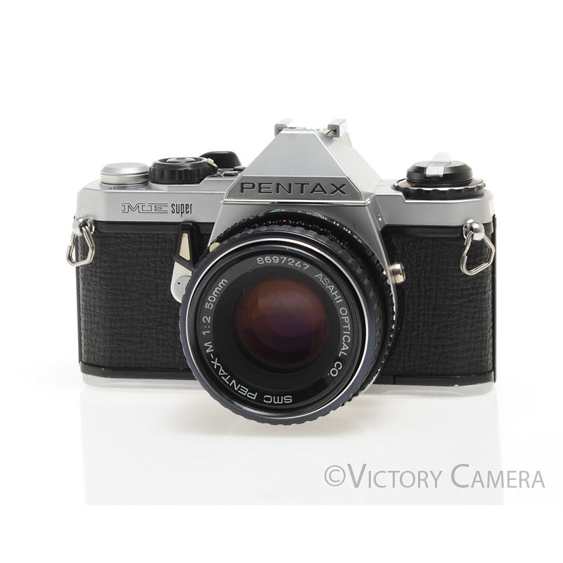 Pentax ME Super Chrome 35mm SLR Camera w/ 50mm f2 Lens -New Seals- [EXC+]