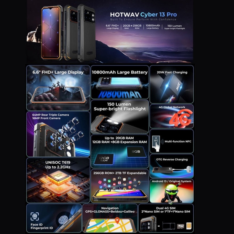 HOTWAV CYBER 13 Pro Rugged Phone 12GB+256GB Orange