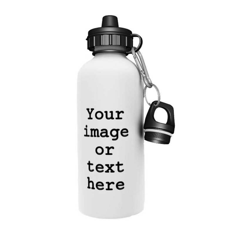 Personalised Aluminium White Water Bottle – 600ml – Add your Photo or Text
