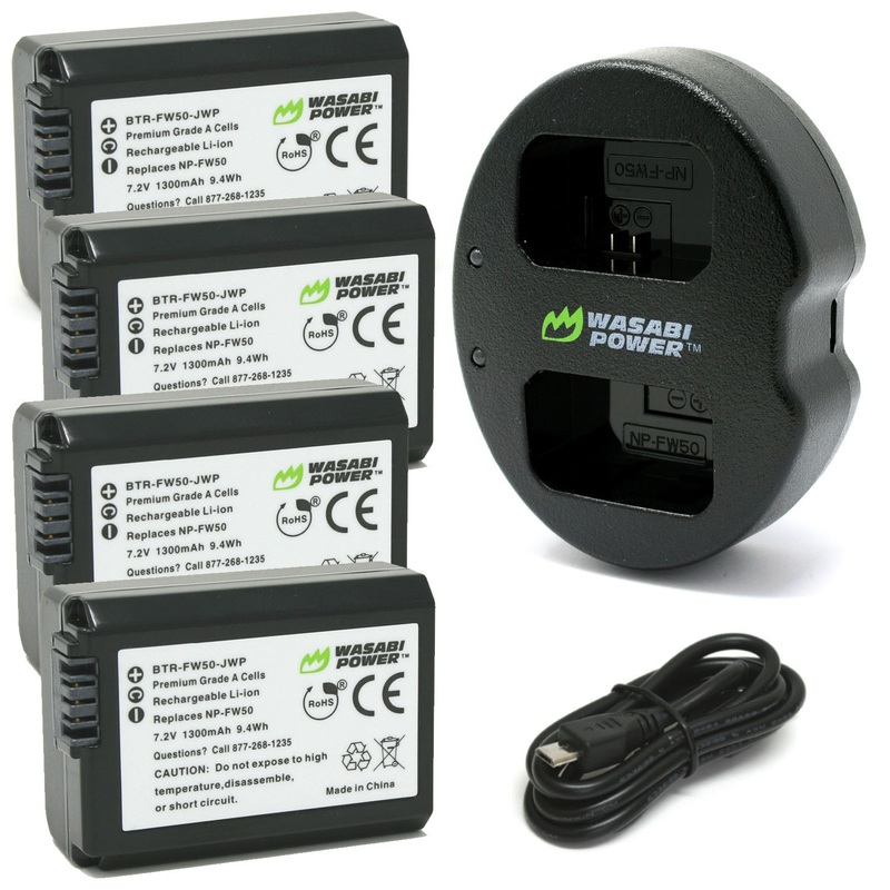 Sony NP-FW50 Battery (4-Pack) and Dual USB Charger by Wasabi Power