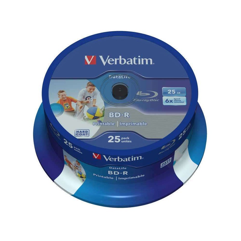 1×25 Verbatim BD-R Blu-Ray Disc 25GB 6x Speed DL Wide Printable Cakebox