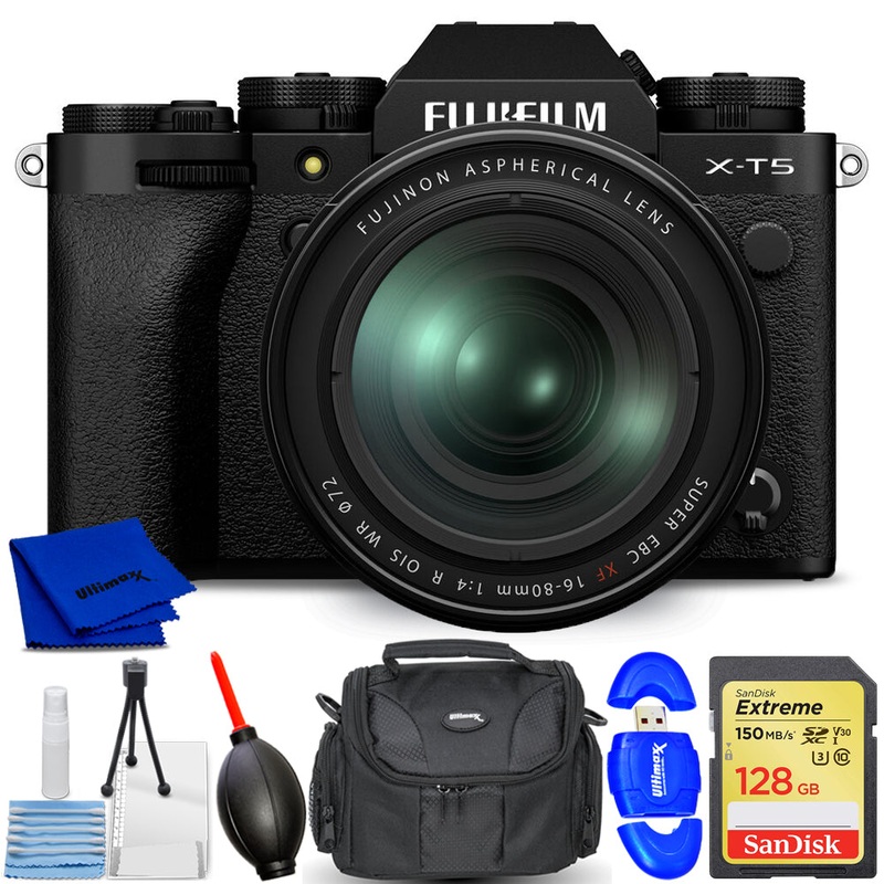 FUJIFILM X-T5 Mirrorless Camera with 16-80mm Lens (Black) – 7PC Accessory Bundle