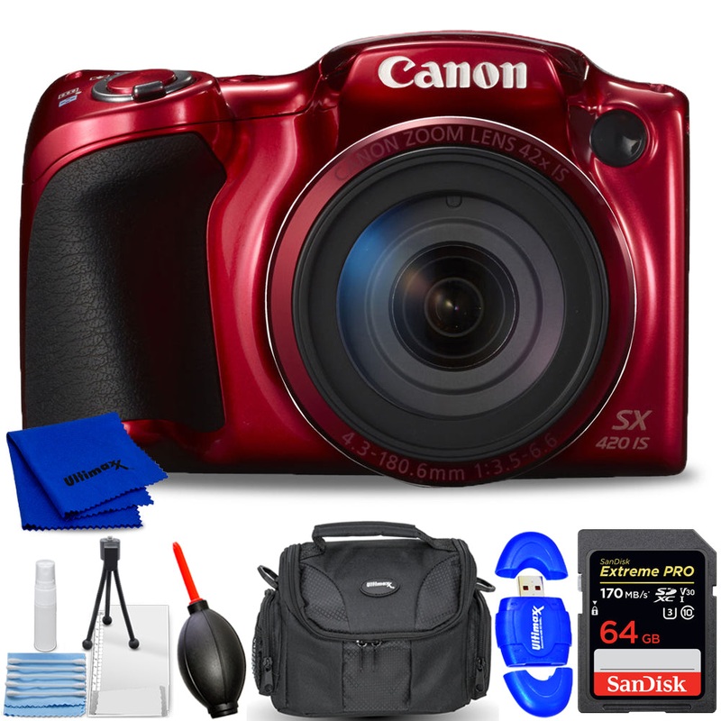 Canon PowerShot SX420 IS 20MP Digital Camera (Red) 1069C001 – 7PC Accessory Kit