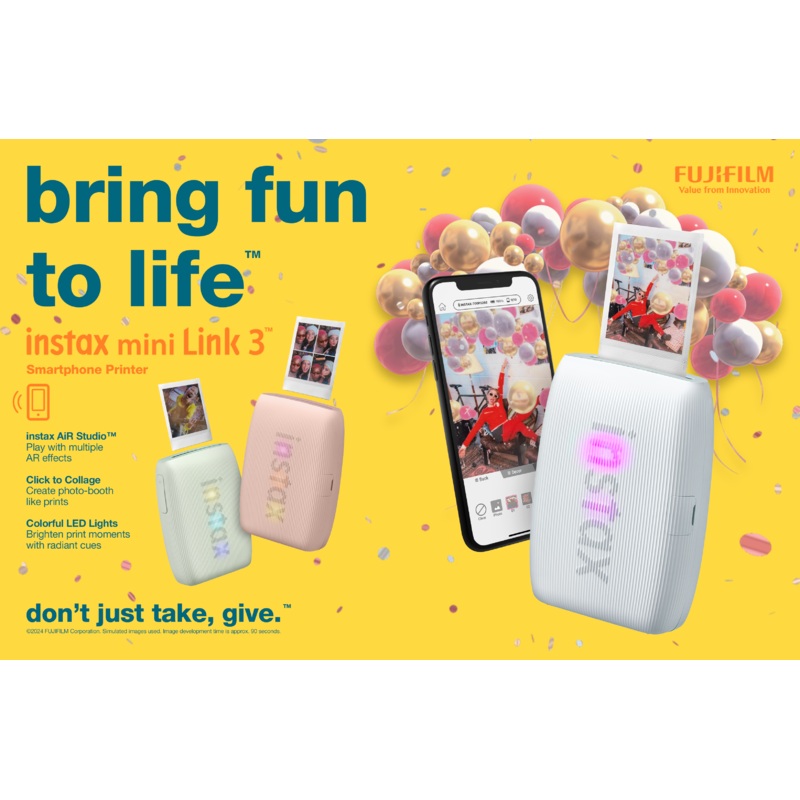 FUJIFILM INSTAX MINI LINK 3 Smartphone Printer BUNDLE (Pink) Includes: Printer, 1 film pack & case