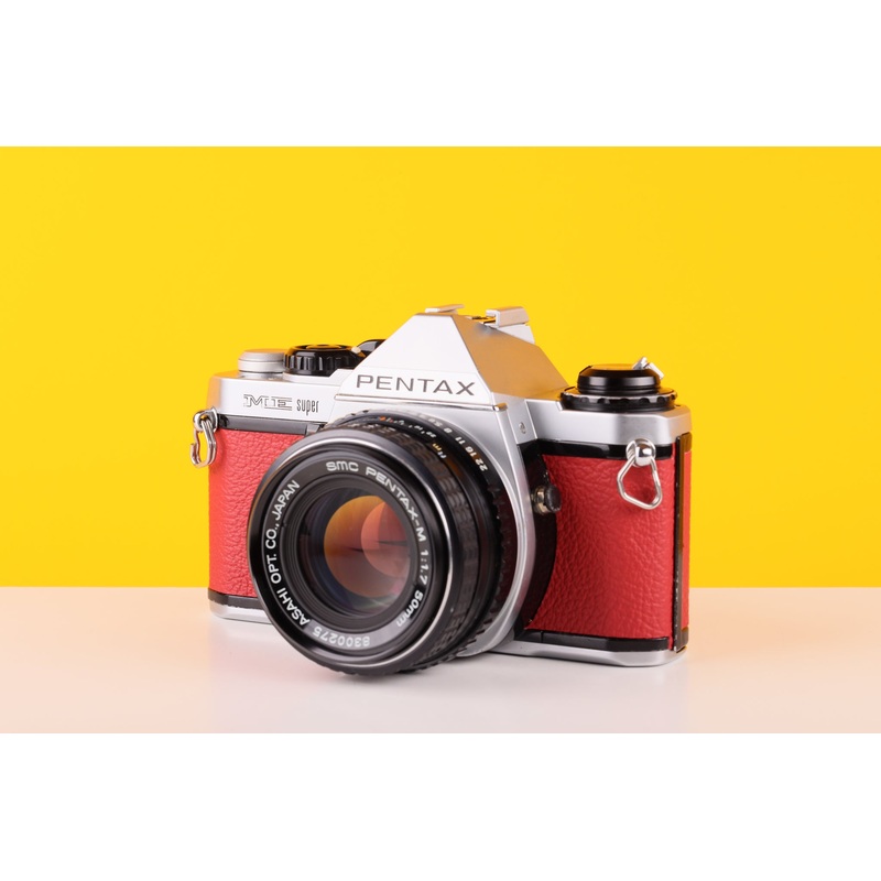 Pentax ME Super Vintage 35mm Film Camera with SMC Pentax-M 50mm f/1.7 Lens in Red