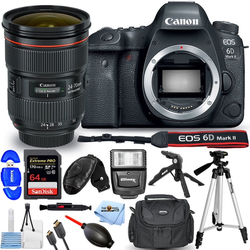 Canon EOS 6D Mark II DSLR with 24-70mm II USM Lens – 64GB Flash Top Value Bundle