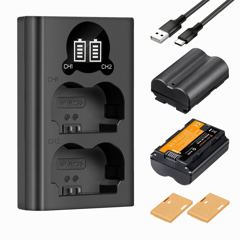 K&F Concept 2200mAh NP-W235 Battery and Charger for Fujifilm X-T5, X-S20, X-H2, X-H2S, GFX 100S, GFX 50S II, X-T4, 2 Pack Battery-KF28.0018
