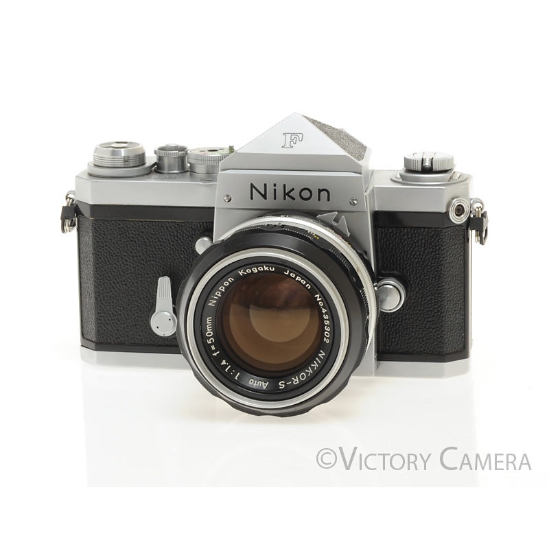 Nikon F Chrome 35mm Camera + 50mm f1.4 Lens Eye Level Finder + Case [EXC-]