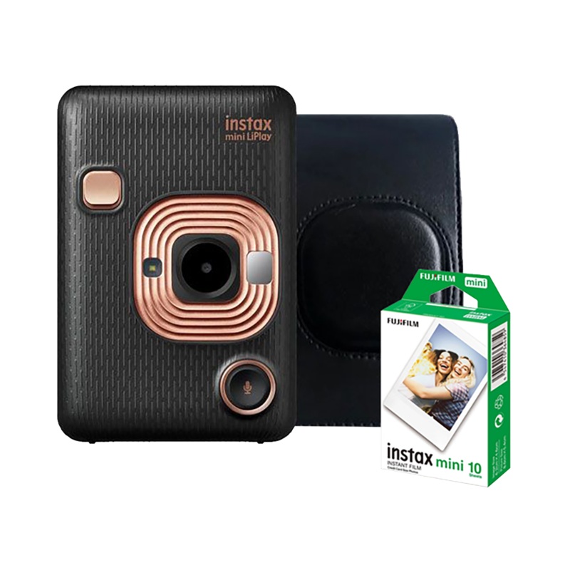 Fujifilm Instax Mini LiPlay Hybrid Instant Camera (Elegant Black) with 1 Fujifilm Instax Mini Instant Film and Instax LiPlay Case